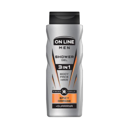 On line 3 in 1 Shower Gel for Men for Face, Hair and Body Care - Spice Orange 400 ml